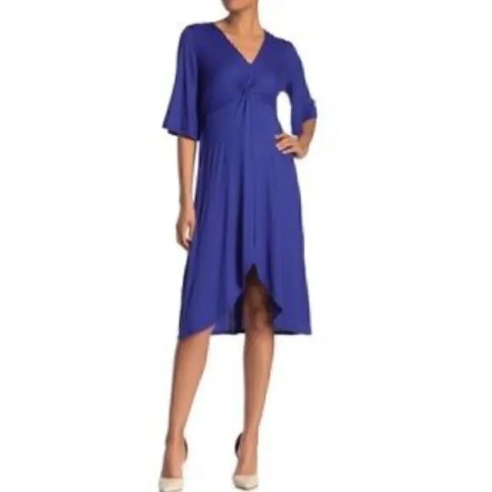 Superfoxx Knot Front Blue Ribbed Midi Dress Size Medium